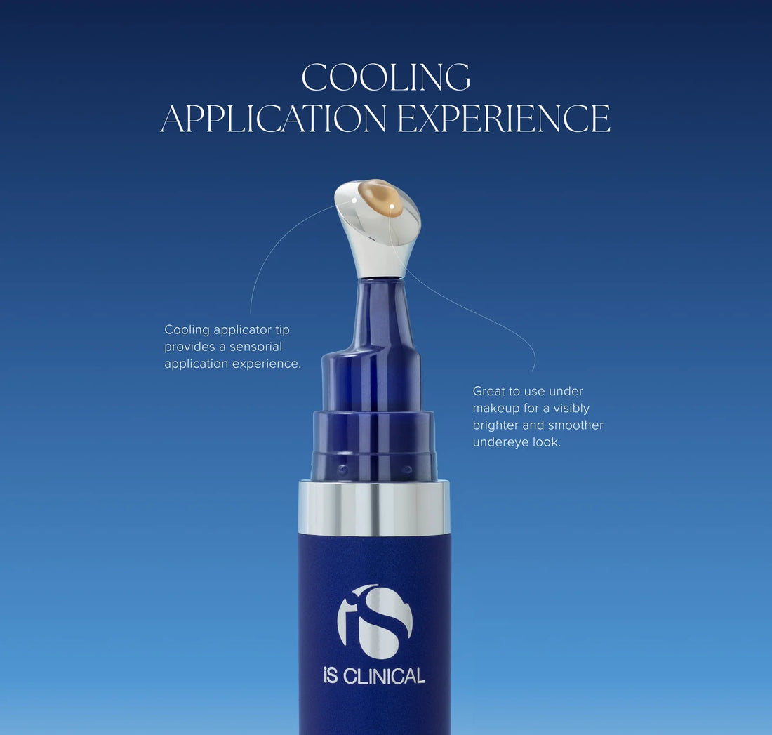 iS Clinical GeneXC Firming Eye Gel cooling applicator tip close-up for a brighter, smoother under-eye look