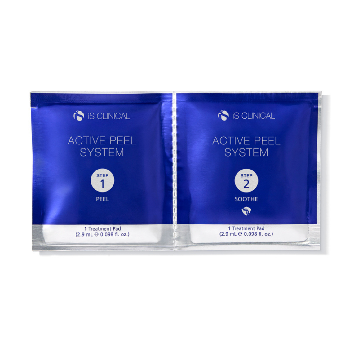 iS Clinical Active Peel System twin sachet holding the Step 1 Peel and Step 2 Soothe treatment pads