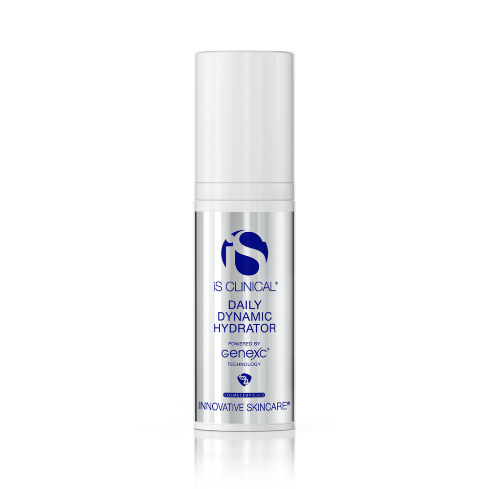 iS Clinical Daily Dynamic Hydrator 5g sample in a white and silver pump bottle with blue text