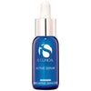 Blue glass dropper bottle of iS Clinical Active Serum with white and silver cap on white background