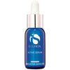 Blue glass dropper bottle of iS Clinical Active Serum with white and silver cap on white background