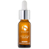 Amber glass dropper bottle of iS Clinical C Eye Serum Advance+ with silver cap on white background
