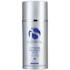 Silver pump bottle of iS Clinical Extreme Protect SPF 30 broad spectrum sunscreen crème on white background