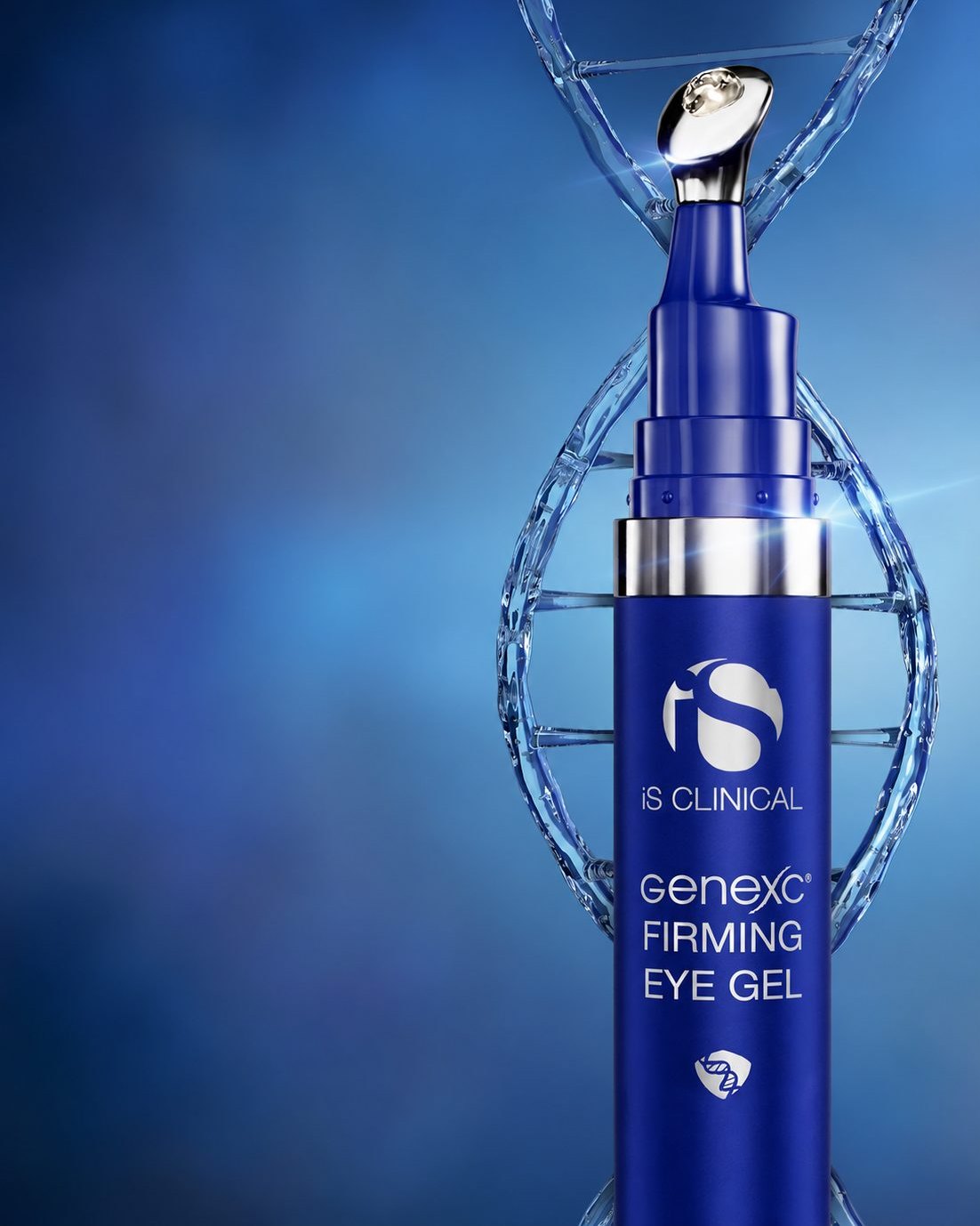 iS Clinical GeneXC Firming Eye Gel with a DNA helix