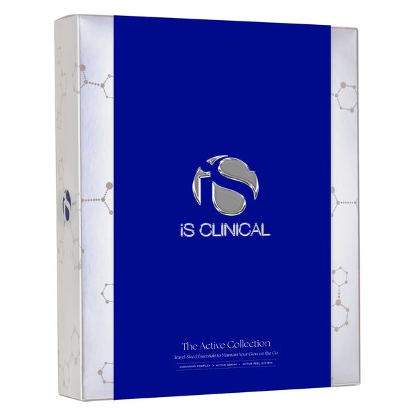 iS Clinical Limited-Edition Active Collection box with blue front and silver logo on white background