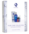 iS Clinical Pure Care Collection box showing Sheald Recovery Balm tube, Cleansing Complex bottle, and three small serum bottles on clinical-white background