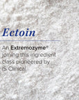 Close-up of white powder texture with text describing Ectoin as an Extremozyme ingredient pioneered by iS Clinical