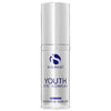 iS Clinical Youth Eye Complex in a white pump bottle with blue logo and text on clinical-white background